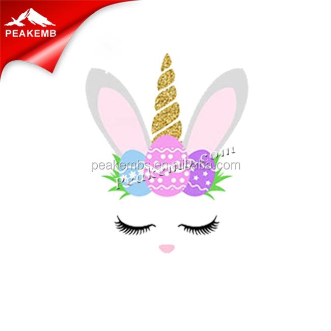 Easter Bunny Iron On Transfers - 3 Sheets With Rainbow Rabbit Vinyl Patches For DIY T-Shirts, Hats, Bags & Pillows