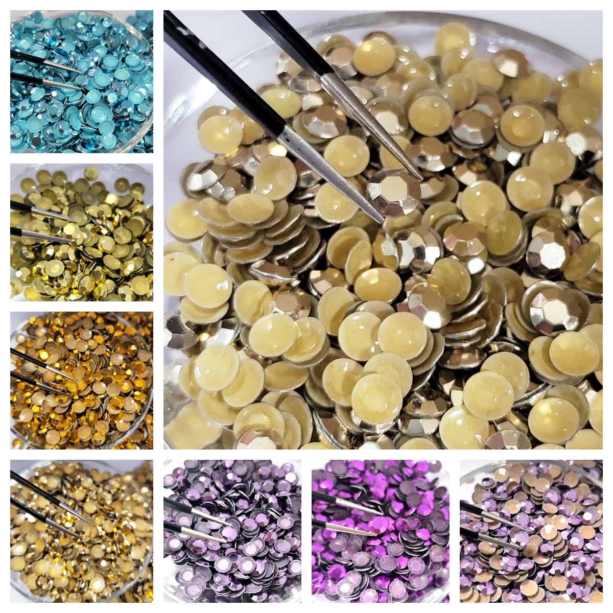 Low moq cheap price high quality hot fix bulk gray brown rhinestuds 13 7