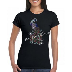 Peacock design iron on rhinestone t …