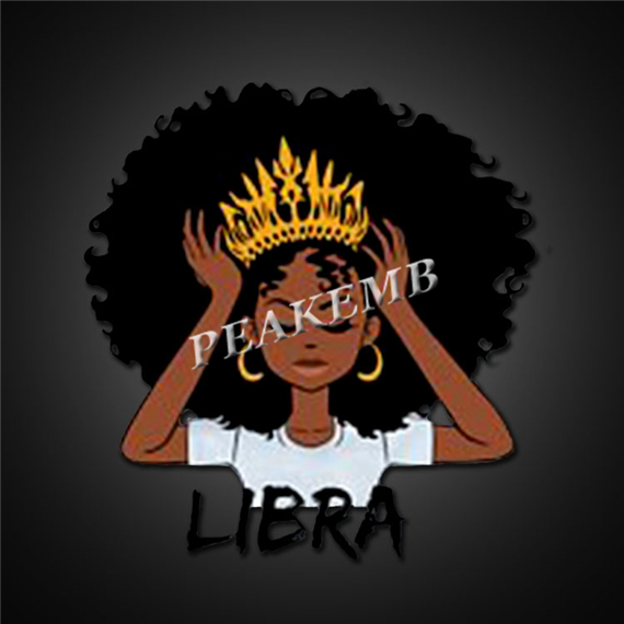 vinyl LIBRA letters afro girl & crown iron on heat transfer - PEAKEMB