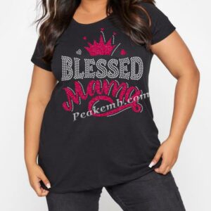 Blessed Mama Rhinestone Iron on Gli …