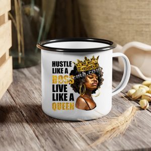 DIY white mug decor afro queen desi …